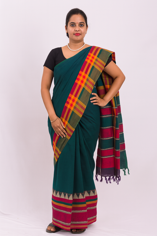 Narayanpet Cotton sarees – Sherpa Blue - 100% Cotton Sarees – Perfect for all occasions – P000355
