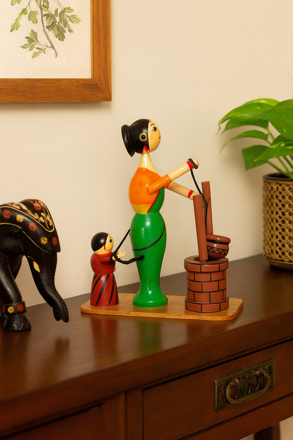 Channapatna Toys –  Pot with well Lady – Height – 8 inches -  For Kids / Home Décor / Office Décor – P000232