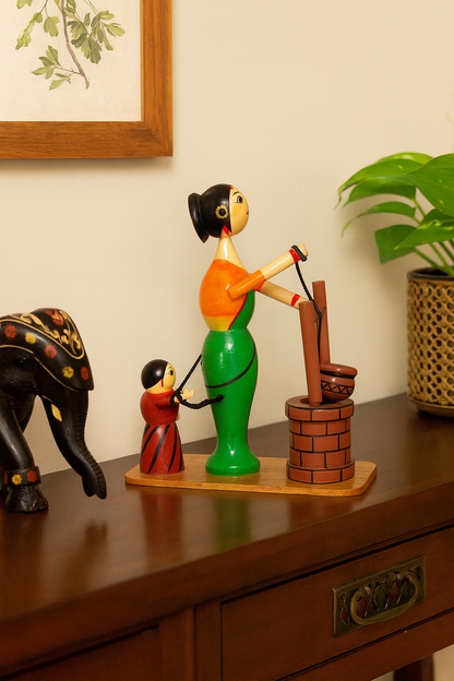 Channapatna Toys –  Pot with well Lady – Height – 8 inches -  For Kids / Home Décor / Office Décor – P000232