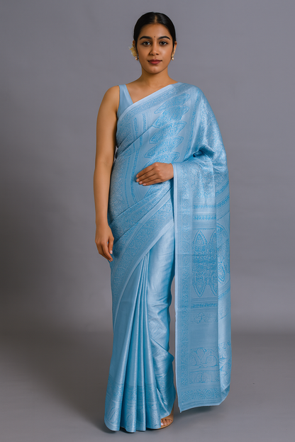 Salem Venpattu Semi Silk Sarees – Moonstone Blue –  Soft Saree (6.5 Mts) – Fancy border - Soft Silk