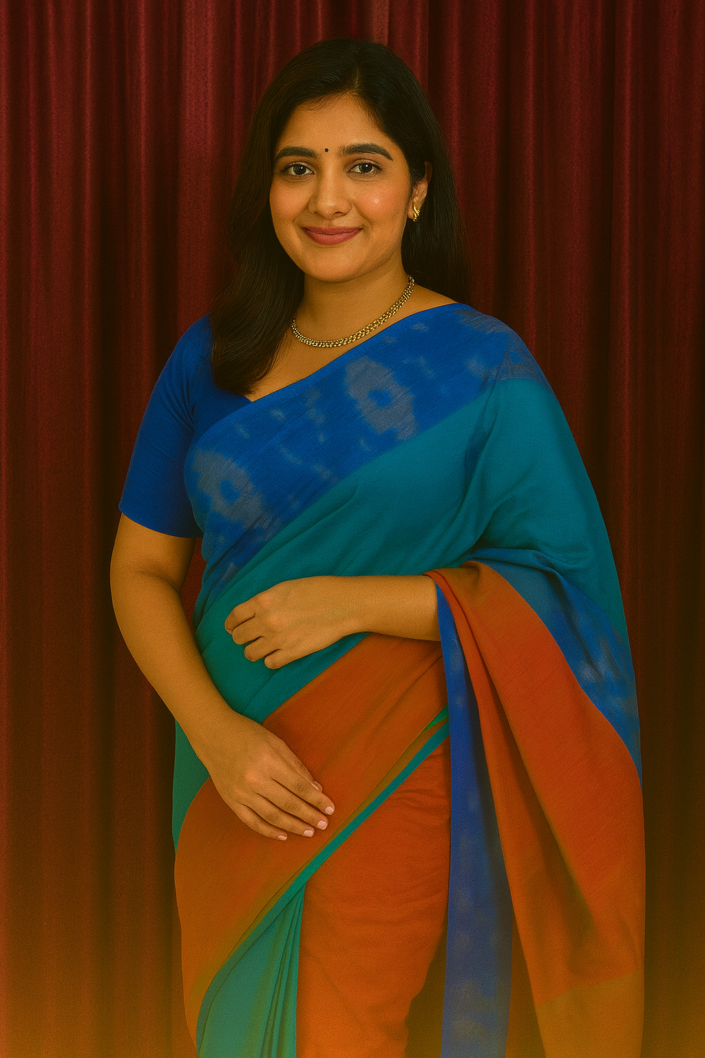 Venkatagiri Saree - Full Ikat Semi Silk – 50% Silk, 50% Cotton – Fun Blue Body – Dusty Red Pallu - Silk cone sarees – P000240