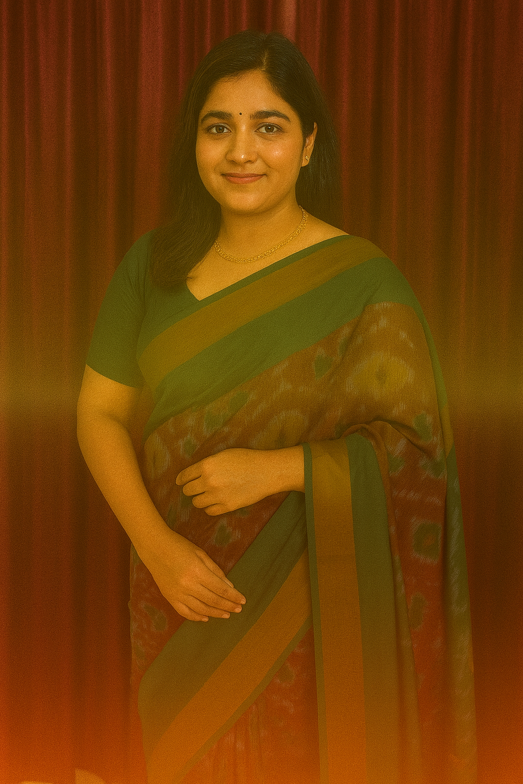 Venkatagiri Saree - Full Ikat Semi Silk – 50% Silk, 50% Cotton – Otter brown Body – Leafy Green Pallu - Silk cone sarees – P000242