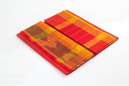 Venkatagiri Ikat Cotton Sarees with Pochampally Ikat border – 100% Cotton Sarees – Lava Red – P00014