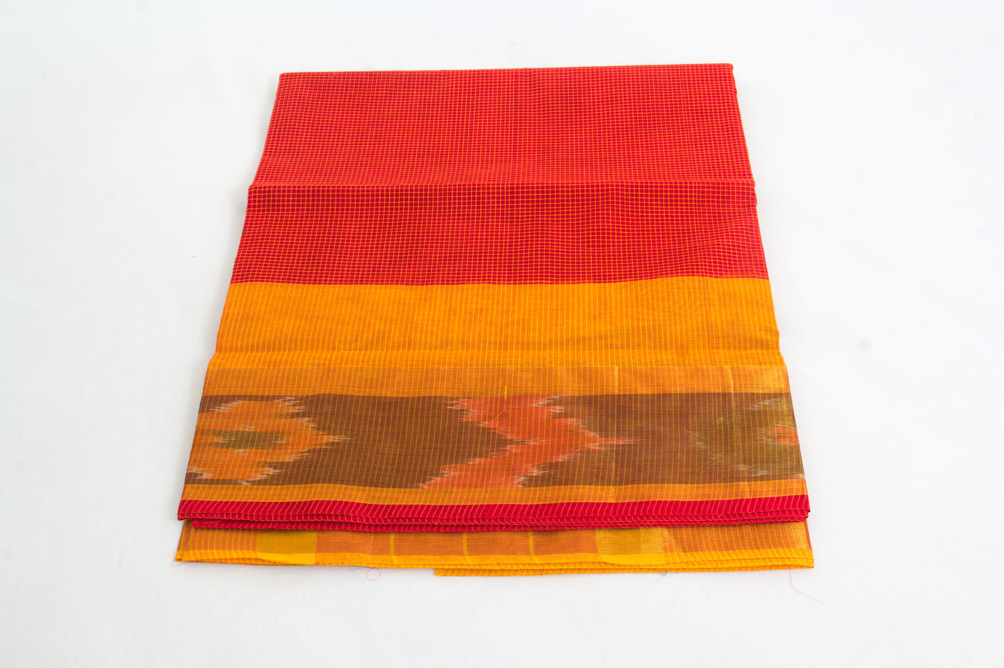 Venkatagiri Ikat Cotton Sarees with Pochampally Ikat border – 100% Cotton Sarees – Lava Red – P00014