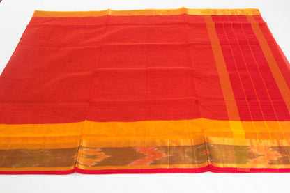 Venkatagiri Ikat Cotton Sarees with Pochampally Ikat border – 100% Cotton Sarees – Lava Red – P00014