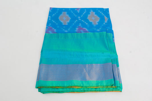 Venkatagiri Saree - Full Ikat Semi Silk – 50% Silk, 50% Cotton – Rich Electric Blue body – Amarnath Pallu - Silk cone sarees – P00016