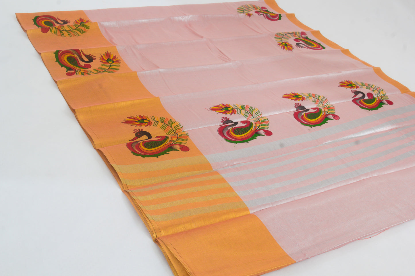 Elampillai Tissue Sarees – Pink Rose body with Golden sheen Border – Plain with Mural painting -  Semi silk Tissue – Perfect for all occasions – P000268
