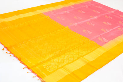 Salem Silk Sarees – Salmon Pink and Golden Yellow –  100% Pure Mulberry Silk –Soft Silk – Meena Bhutta -  P000269