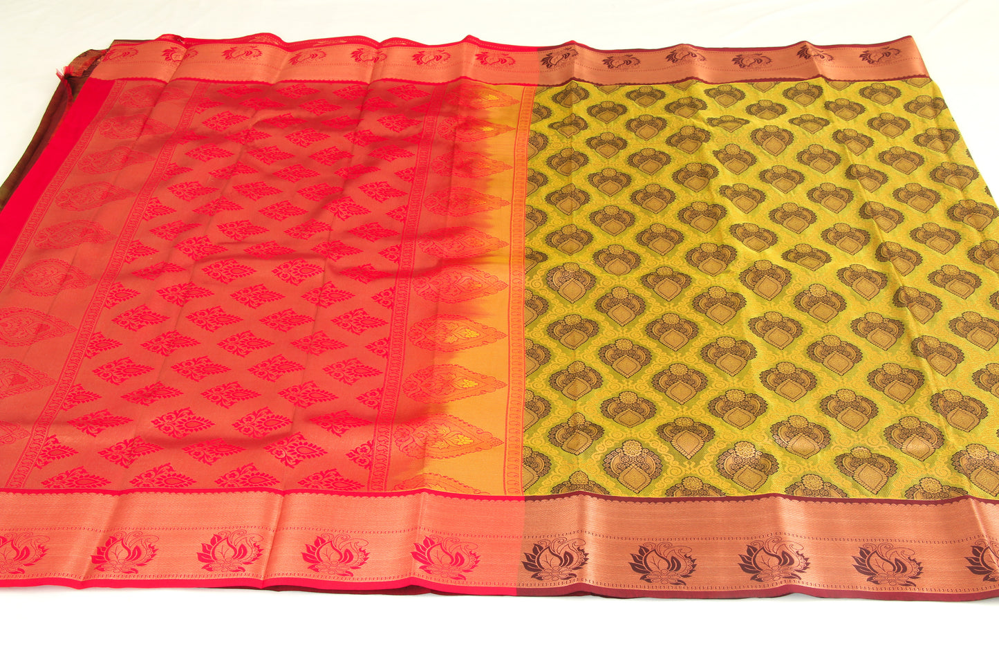 Kanchipuram Pattu Silk Saree – Semi Silk –Double border – Copper Zari- P00134