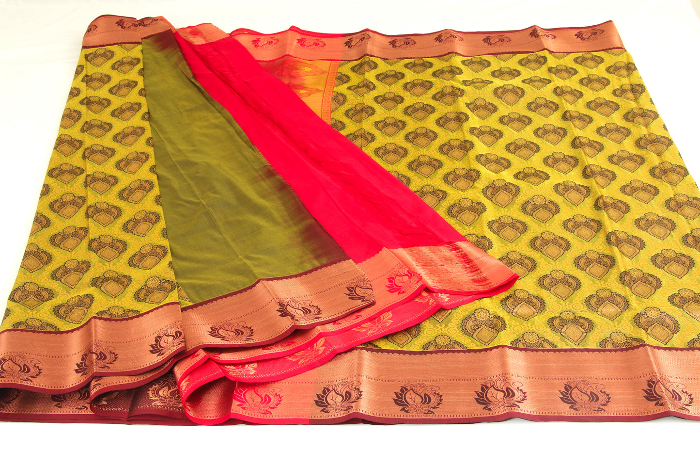 Kanchipuram Pattu Silk Saree – Semi Silk –Double border – Copper Zari- P00134