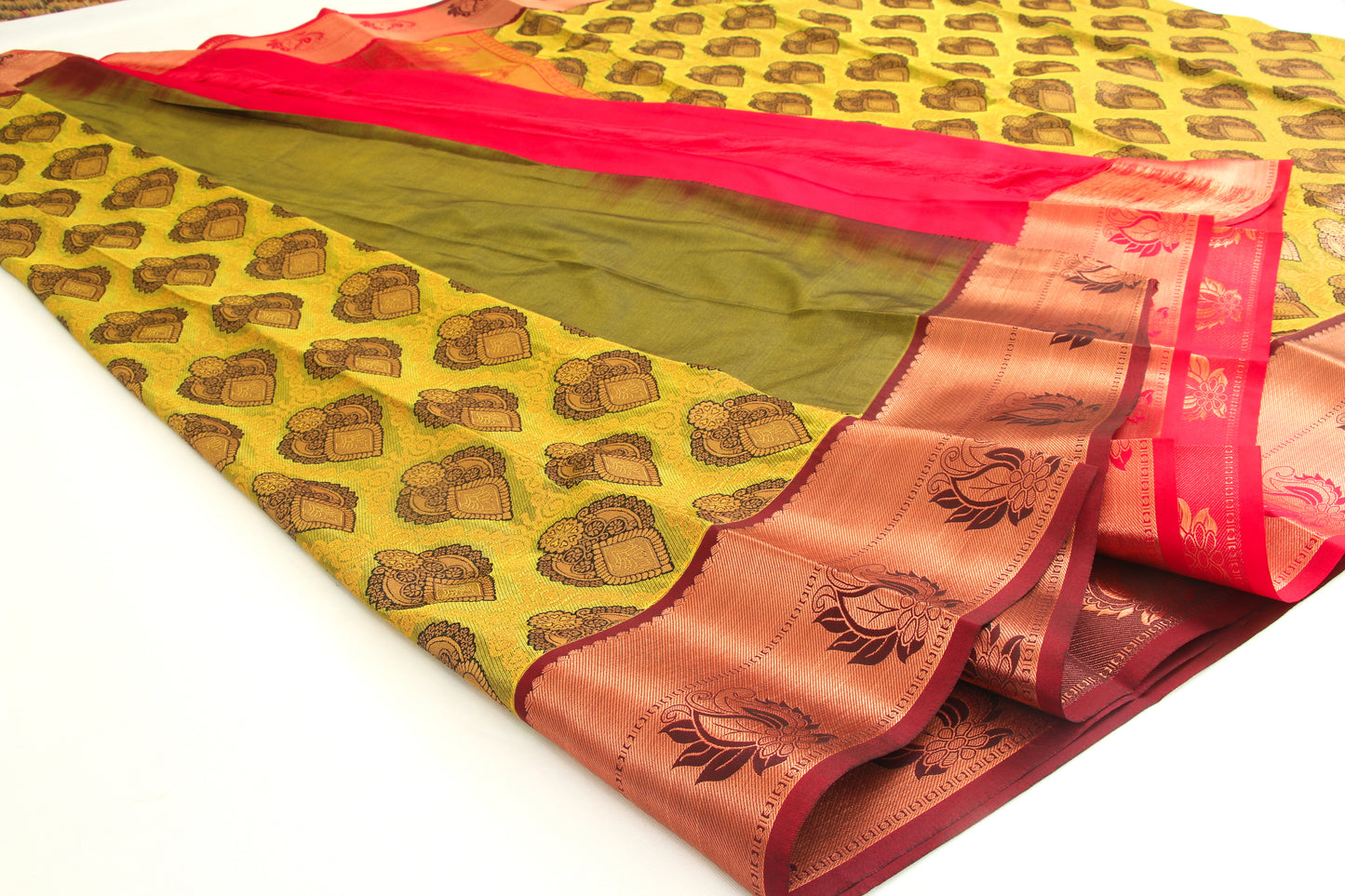 Kanchipuram Pattu Silk Saree – Semi Silk –Double border – Copper Zari- P00134