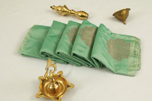 Kanchipuram Pattu Silk Saree – Semi Soft Silk – Bhutta design- Summer Green  - thread work in body and pallu - P00178
