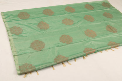 Kanchipuram Pattu Silk Saree – Semi Soft Silk – Bhutta design- Summer Green  - thread work in body and pallu - P00178