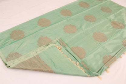 Kanchipuram Pattu Silk Saree – Semi Soft Silk – Bhutta design- Summer Green  - thread work in body and pallu - P00178