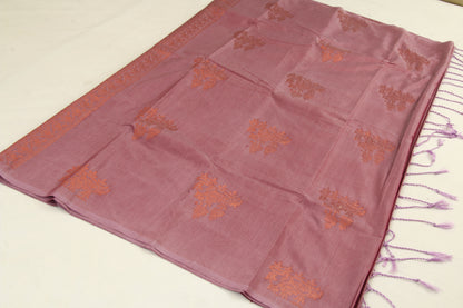 Kanchipuram Pattu Silk Saree – Semi Soft Silk – Bhutta design- Copper Rose  - Zari work in body and pallu - P00177