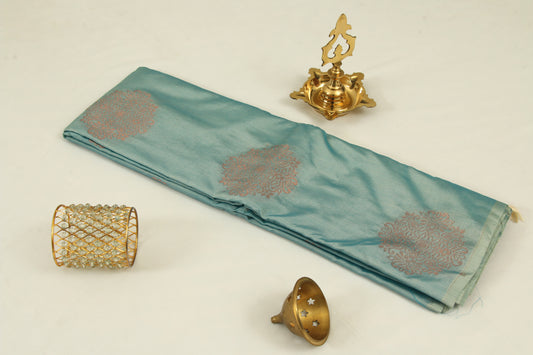 Kanchipuram Pattu Silk Saree – Semi Soft Silk – Bhutta design- Grey Olive - Taupe Pallu  - Thread work in body and pallu - P00179
