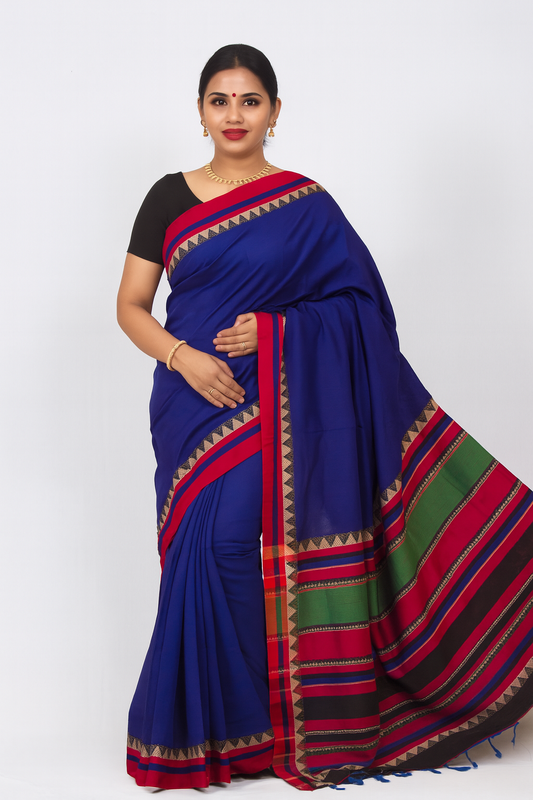 Narayanpet Cotton sarees – Dark Indigo - 100% Cotton Sarees – Perfect for all occasions – P000357
