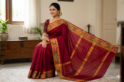 Venkatagiri cotton saree in vivid burgundy