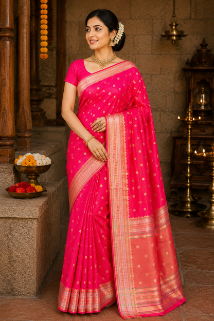 Banarasi Semi Katan Soft Sarees – Crimson – Katan Silk Sarees – Zari work -Bhutta Design - Perfect for all occasions – P000402