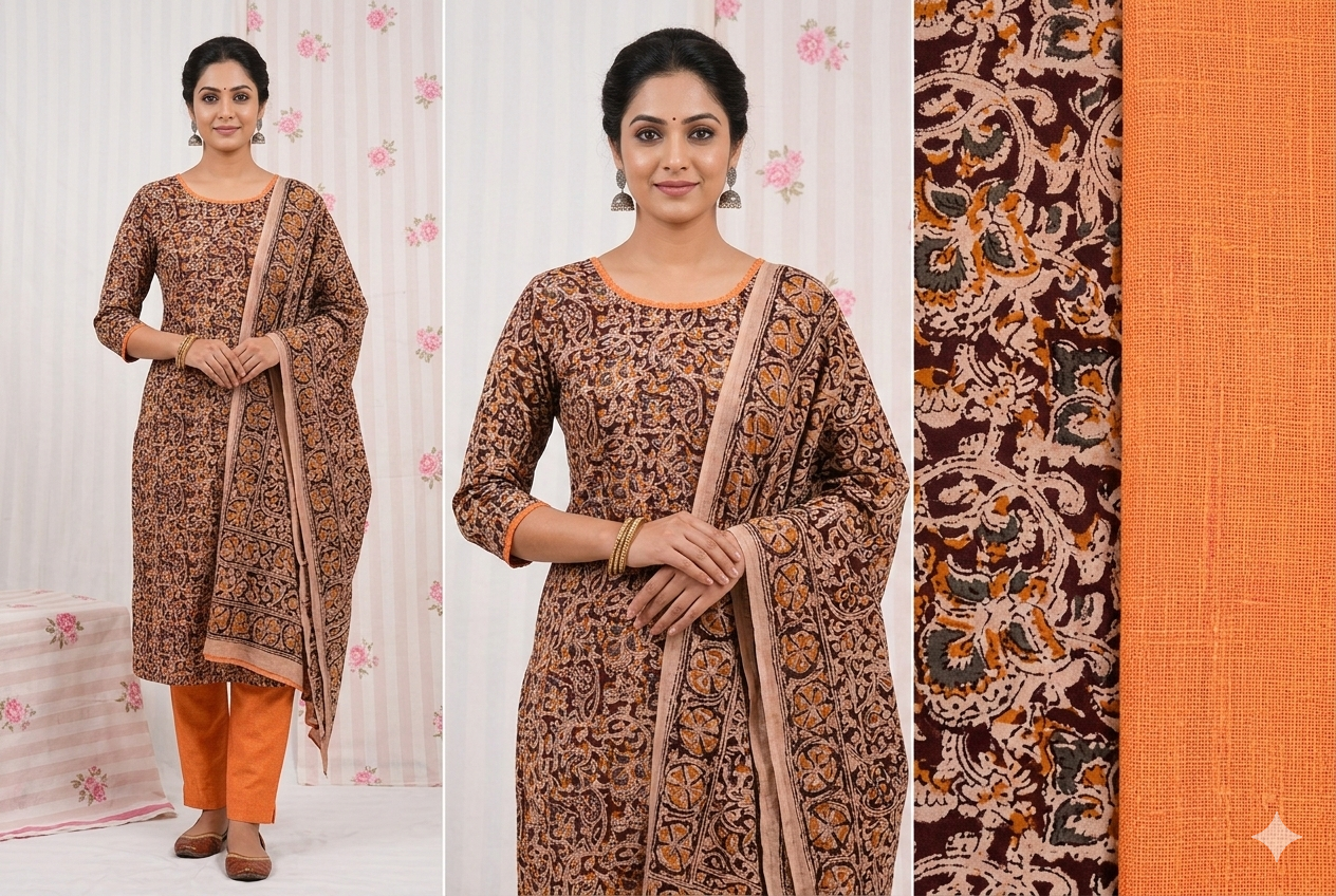Ethnic Kalamkari 3 piece salwar suit for women