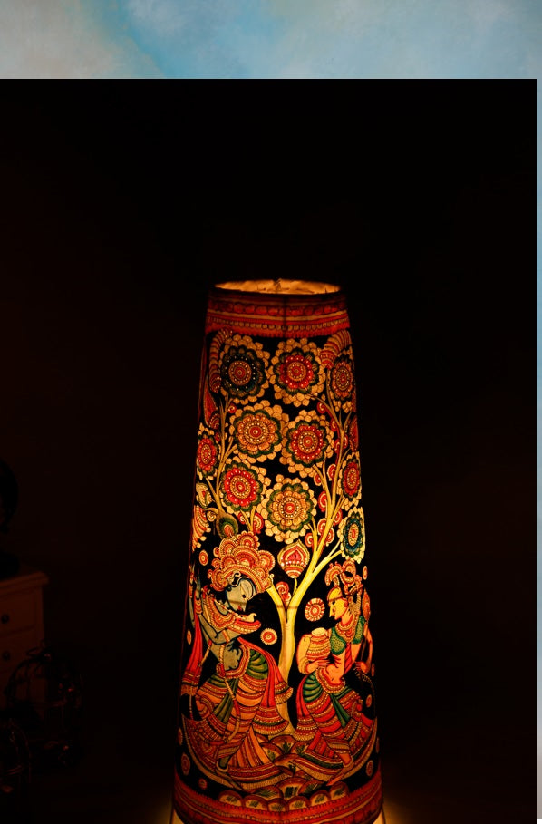 Nimmalkunta Tholu Bommalu –Locally crafted Lamp Shades- Height 25 inches round –Radha-krishna Artwork–  For Home Décor/Pooja Room -  P000118