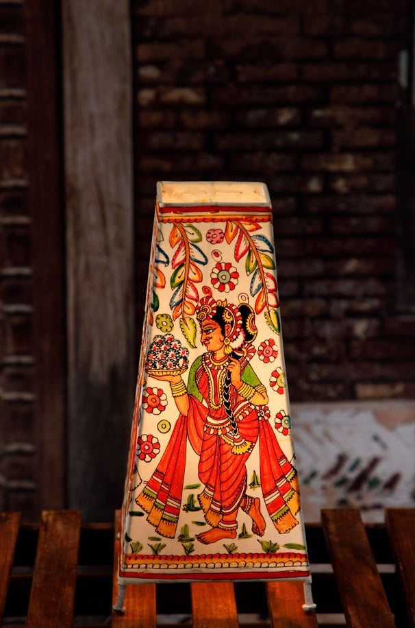 Nimmalkunta Tholu Bommalu –Locally crafted Lamp Shades- Height 12 inches square–Radha-krishna Artwork–  For Home Décor/Pooja Room -  P000120