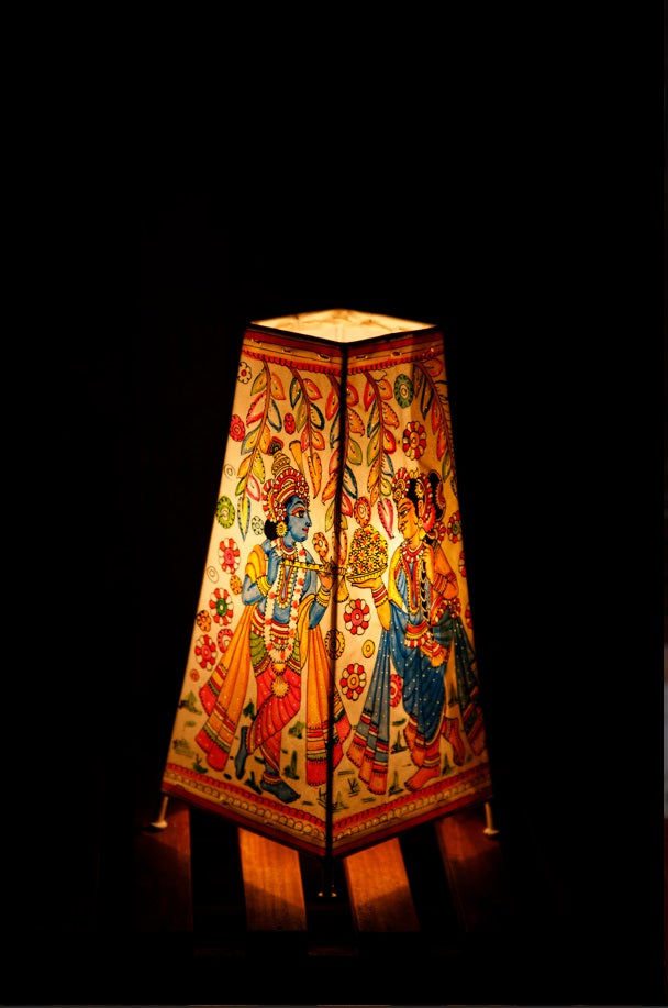 Nimmalkunta Tholu Bommalu –Locally crafted Lamp Shades- Height 12 inches square–Radha-krishna Artwork–  For Home Décor/Pooja Room -  P000120