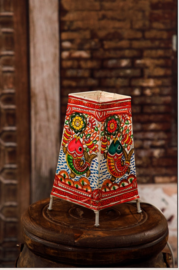 Nimmalkunta Tholu Bommalu –Locally crafted Lamp Shades- Height 8 inches square –Fish Artwork–  For Home Décor/Pooja Room -  P000122