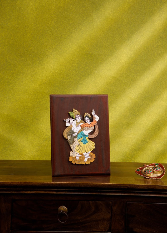 Mysore Rosewood 3D Panel – Radha Krishna  - Locally crafted –Perfect for Home Decor  – 9 X 12 inches -  P000171