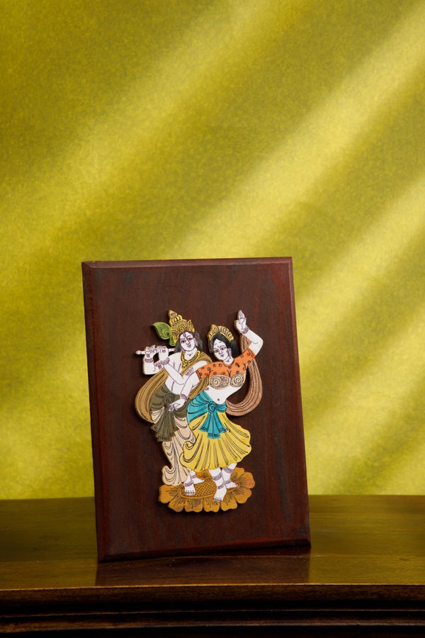 Mysore Rosewood 3D Panel – Radha Krishna  - Locally crafted –Perfect for Home Decor  – 9 X 12 inches -  P000171