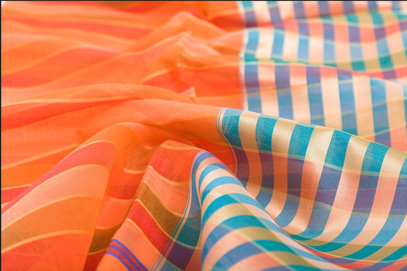 Udupi Cotton Sarees– Basketball orange / Portland orange and Brownish orange striped - 100% Cotton Sarees – Perfect for all occasions – P000250