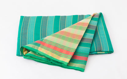 Udupi Cotton Sarees– Shadow Green / Moonstone blue and Topaz striped - 100% Cotton Sarees – Perfect for all occasions – P000251