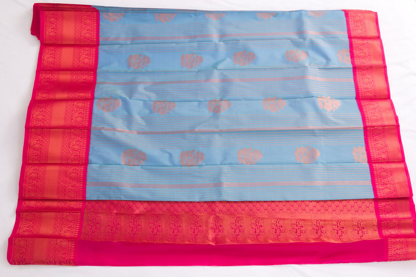 Salem Semi Silk Sarees – Jacquard Korvai sarees –Cyan Blue  - Soft Silk –  P000272