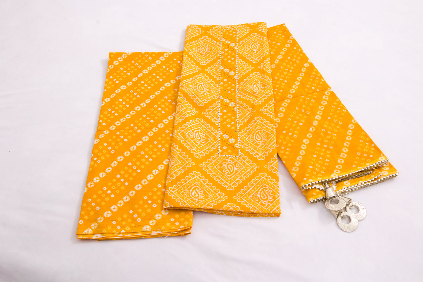 Jaipur Block printed Salwar set – 3 piece salwar set – 100% Cotton– Chrome Yellow and white - Perfect for all occasions – P000284