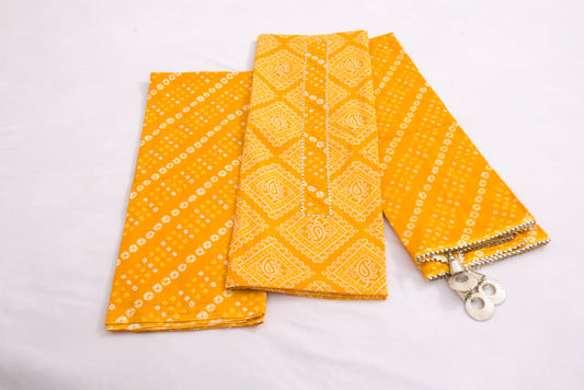 Jaipur Block printed Salwar set – 3 piece Gota Work Suit – 100% Cotton– Chrome Yellow and white - Perfect for all occasions – P000284