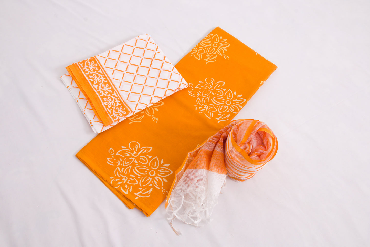 Jaipur Block printed Salwar set – 3 piece Kota Doriya Dupatta suit – 100% Cotton– Carrot Orange - Perfect for all occasions – P000291