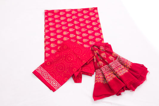 Jaipur Block printed Salwar set – 3 piece MulMul Dupatta Suit – 100% Cotton– Artyclick cool red / Folly -Cotton - MulMul Dupatta Suit – P000292