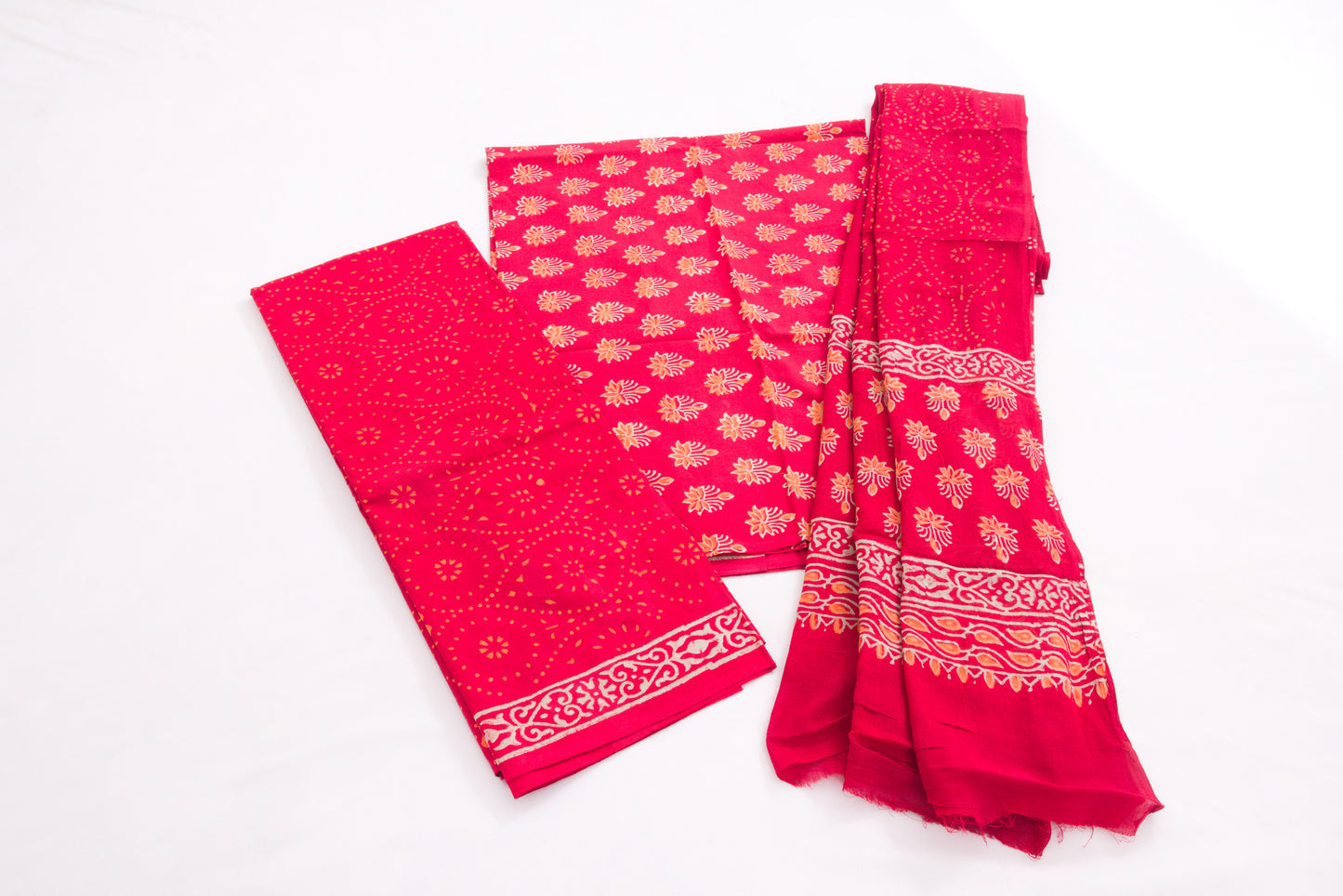 Jaipur Block printed Salwar set – 3 piece MulMul Dupatta Suit – 100% Cotton– Artyclick cool red / Folly -Cotton - MulMul Dupatta Suit – P000292