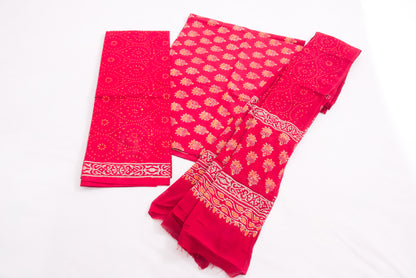 Jaipur Block printed Salwar set – 3 piece MulMul Dupatta Suit – 100% Cotton– Artyclick cool red / Folly -Cotton - MulMul Dupatta Suit – P000292