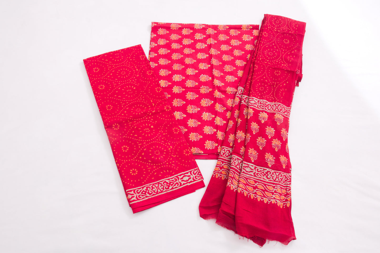 Jaipur Block printed Salwar set – 3 piece MulMul Dupatta Suit – 100% Cotton– Artyclick cool red / Folly -Cotton - MulMul Dupatta Suit – P000292