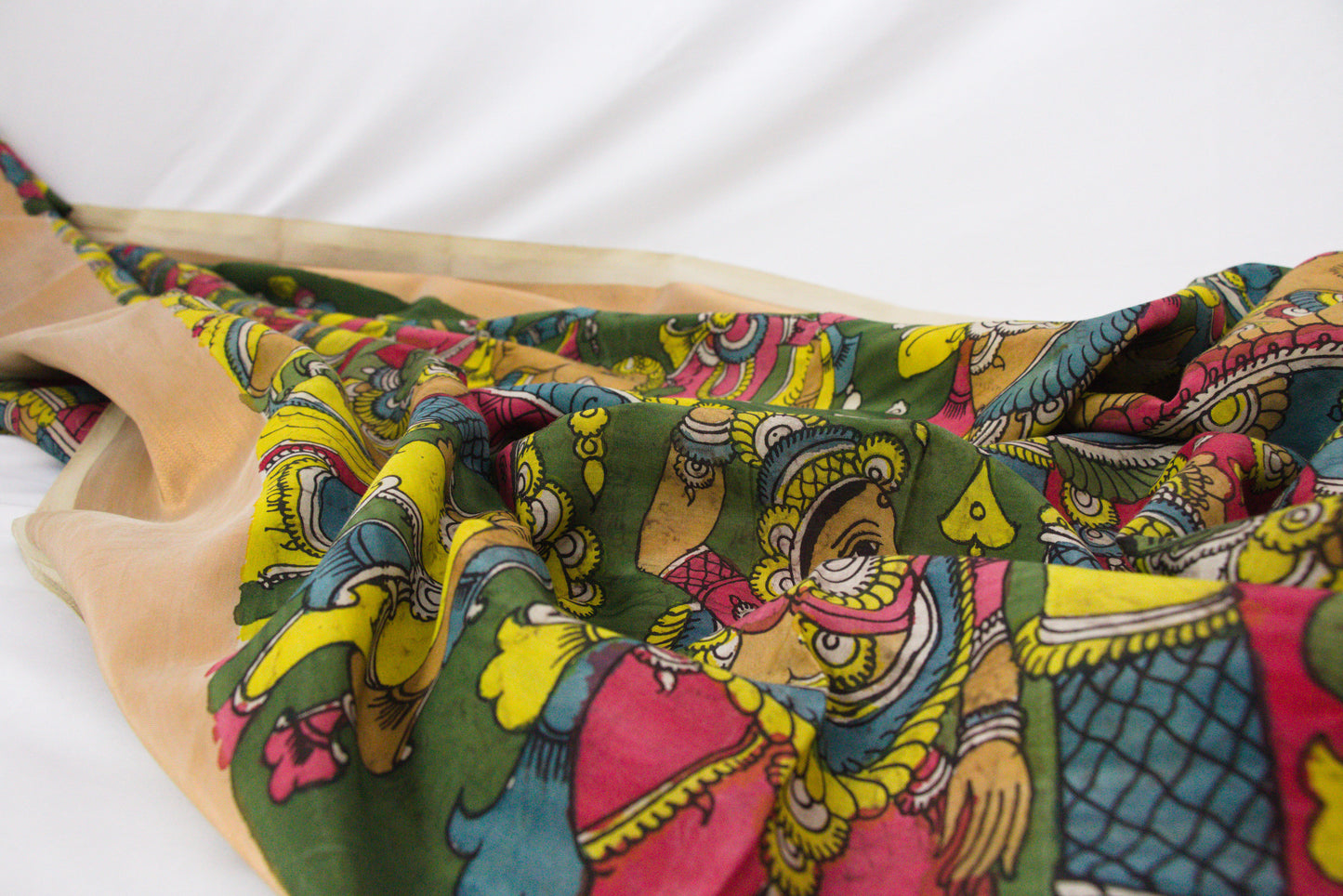 Srikalahasthi Kalamkari handpainted handloom Saree - Bangalore Silk - P0002