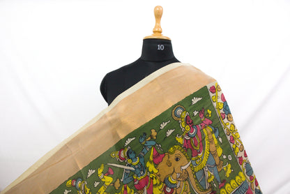 Srikalahasthi Kalamkari handpainted handloom Saree - Bangalore Silk - P0002