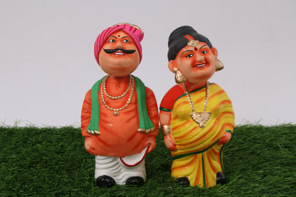 Kondapalli Wooden Craft –Locally crafted –Home décor/ Gifts– Traditional South Indian Couple – Handcrafted Kondapalli Wooden Figurines  Naturally colored - Medium