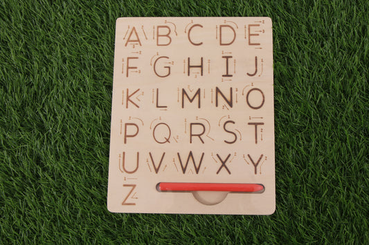 Wooden Alphabet Writing Practice Board – Uppercase & Lowercase (Double-Sided)Kondapalli Wooden Craft –Locally crafted