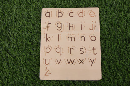 Wooden Alphabet Writing Practice Board – Uppercase & Lowercase (Double-Sided)Kondapalli Wooden Craft –Locally crafted