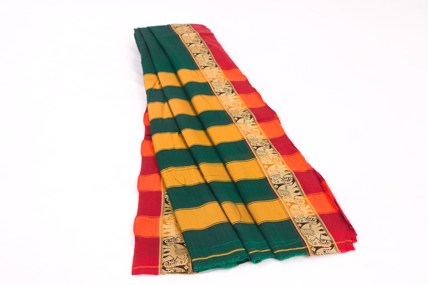 Narayanpet Cotton sarees – Sherwood Green with Elephant border- 100% Cotton Sarees – Perfect for all occasions – P000349