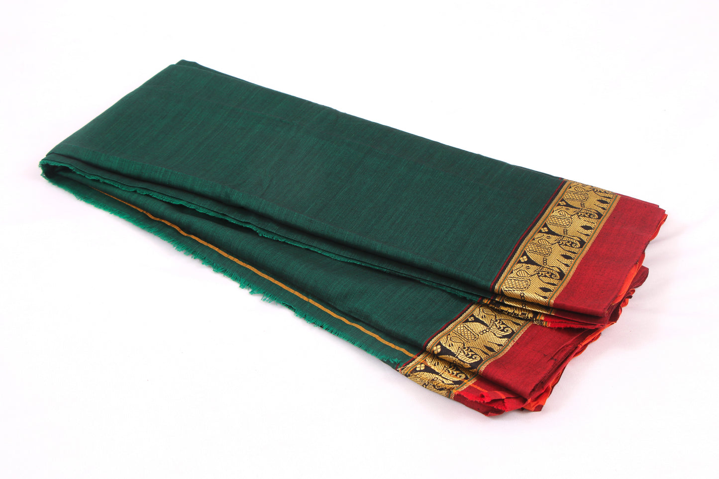 Narayanpet Cotton sarees – Sherwood Green with Elephant border- 100% Cotton Sarees – Perfect for all occasions – P000349