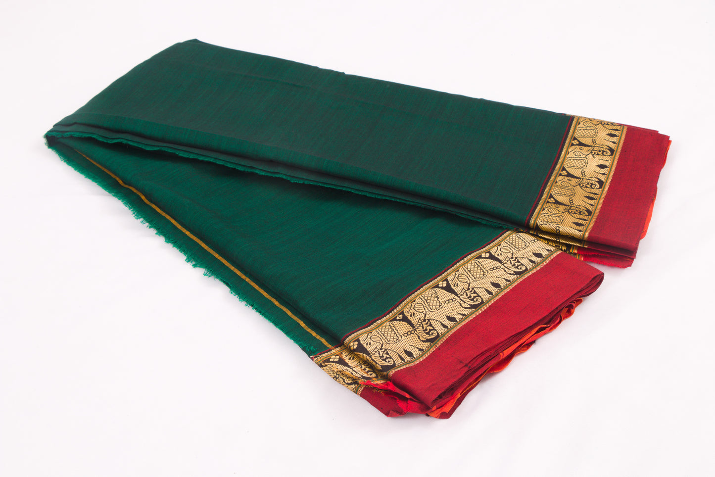 Narayanpet Cotton sarees – Sherwood Green with Elephant border- 100% Cotton Sarees – Perfect for all occasions – P000349