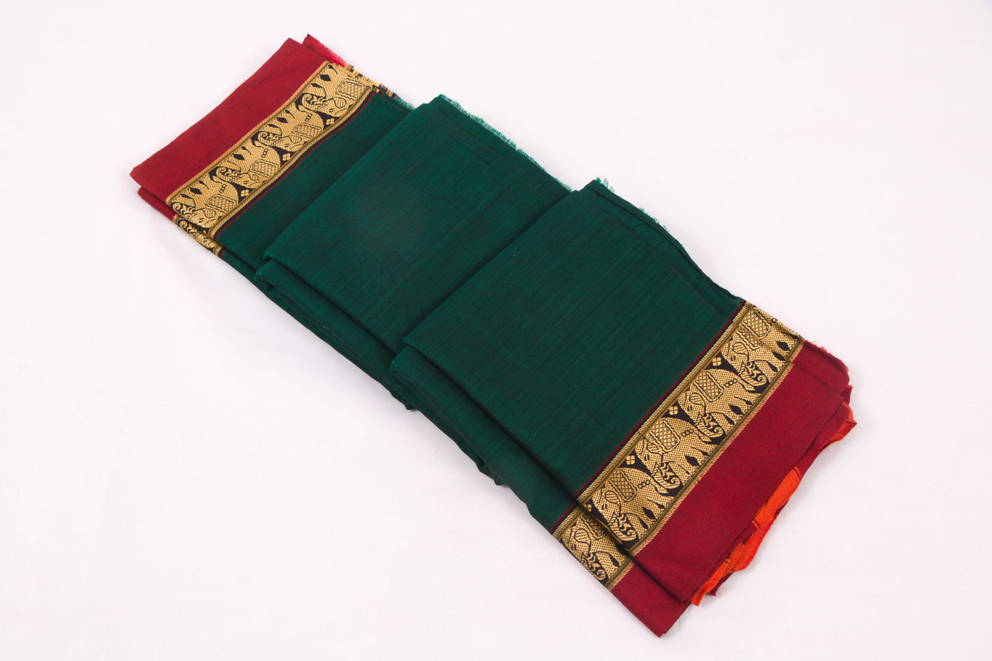 Narayanpet Cotton sarees – Sherwood Green with Elephant border- 100% Cotton Sarees – Perfect for all occasions – P000349
