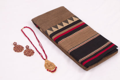 Narayanpet Cotton sarees – Roman Coffee - 100% Cotton Sarees – Perfect for all occasions – P000353